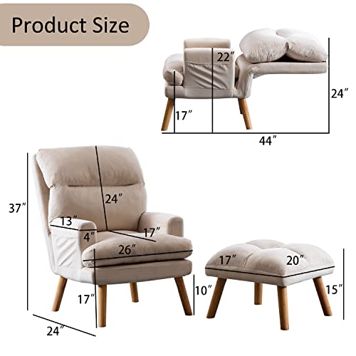 INZOY Accent Chairs with Ottoman, Velvet Fabric Armchair with Ottoman for Bedroom Living Room