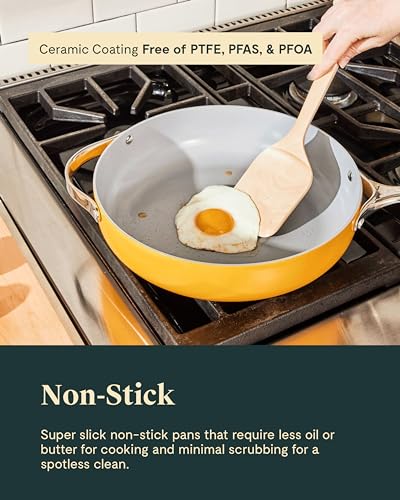 Caraway Nonstick Ceramic Cookware Set (12 Piece) Pots, Pans, 3 Lids and Kitchen Storage - Non Toxic - Oven Safe & Compatible with All Stovetops