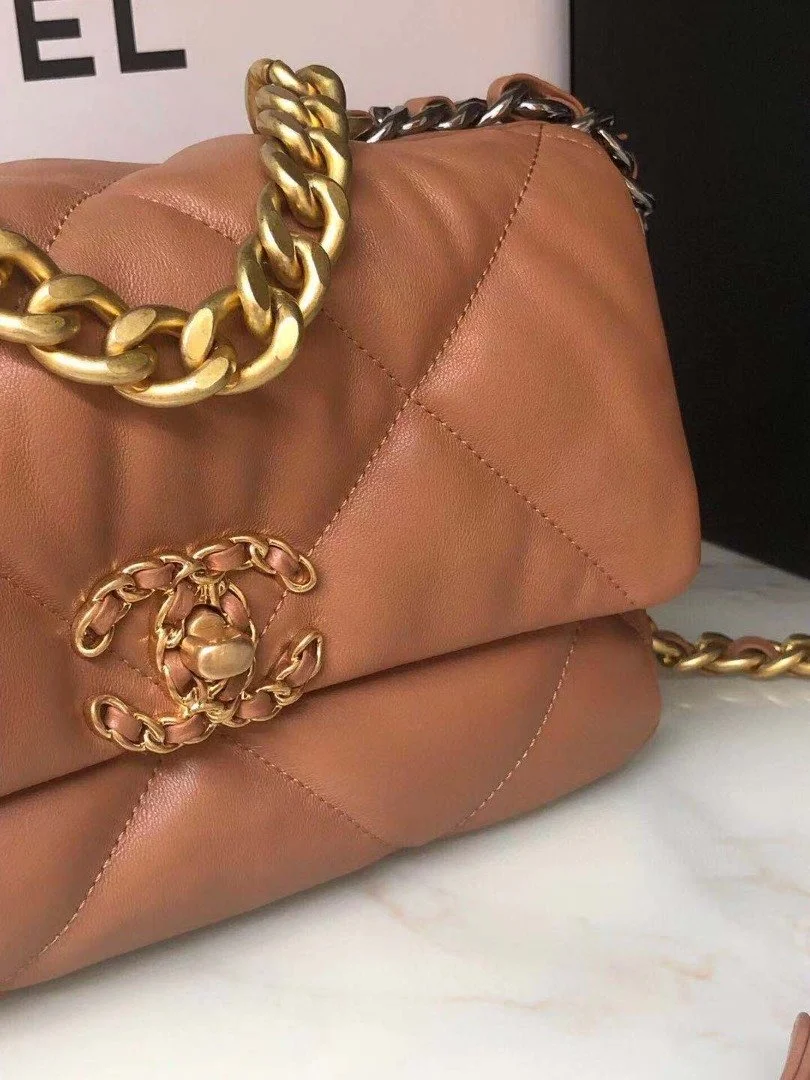Chanel 19 Handbag 26cm Brown For Women AS1160