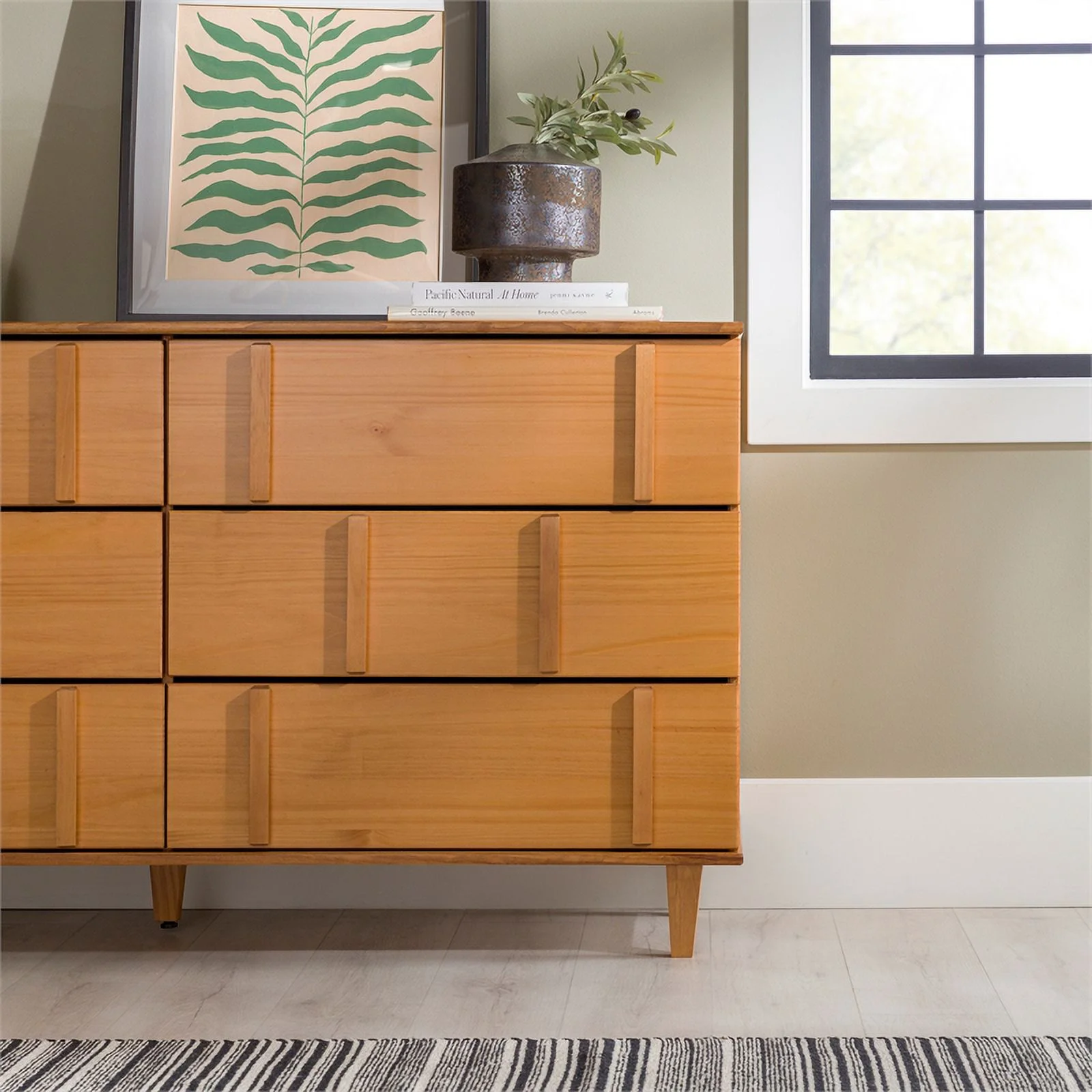 Walker Edison Modern Detailed 6-Drawer Solid Wood Dresser 60 Inch Caramel