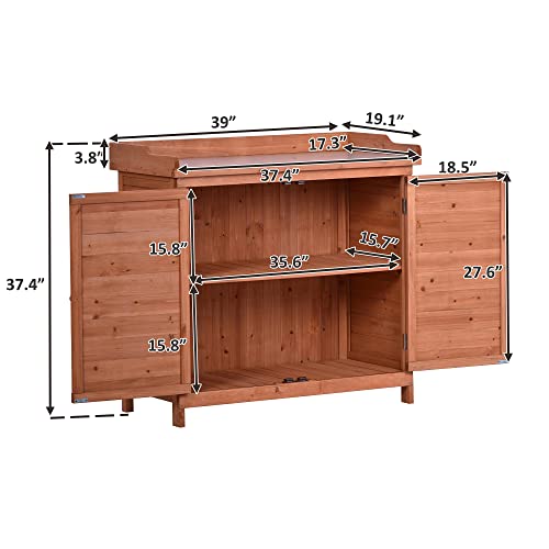 Merax 66" Large Outdoor Farmhouse Wooden Potting Bench Table, Garden Workstation with 2 Drawers, Cabinet, and Open Shelves for Backyard, Mudroom