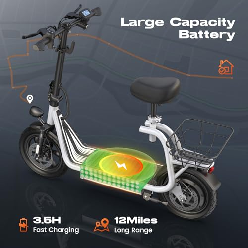 Caroma Peak 500W/800W/1200W Electric Scooter with Seat, LED Display & up to 30Miles
