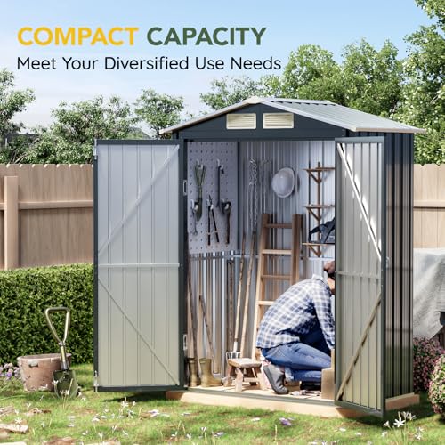 6x4FT Outdoor Steel Storage Shed with Clear Window, Lockable Doors, Weather-Resistant Metal Tool Shed for Garden, Backyard, Patio, and Utility Storage