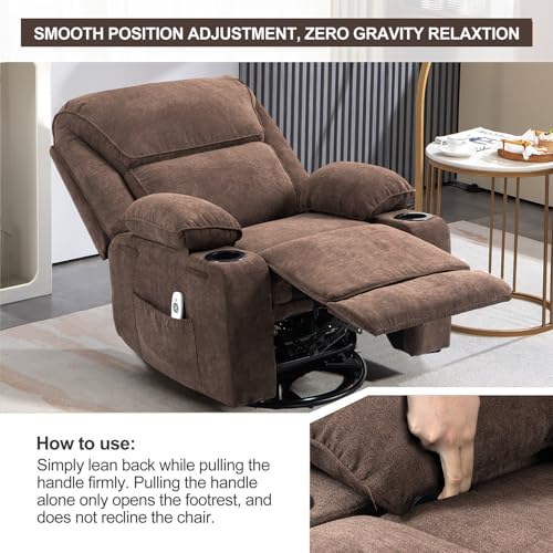 Rocker Recliner Chair with Massage and Heated, 360°Swivel Rocking Chairs with Cup Holders Remote Control for Living Room (Gray Oatmeal)