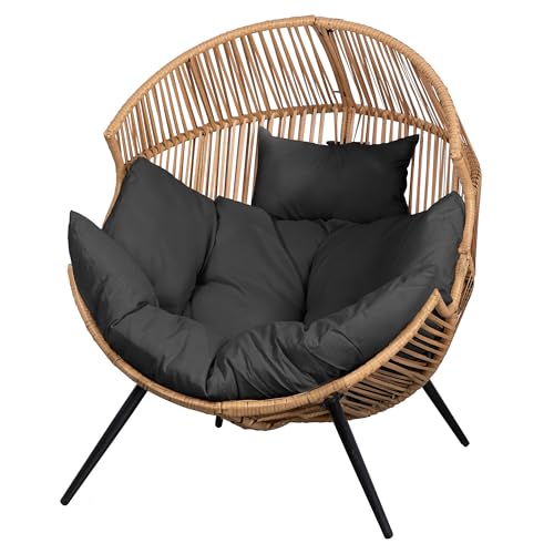 JAMFLY Egg Chair Wicker Outdoor Chairs, Oversized Patio Chair Oversized Lounger Chair with Cushion for Indoor Living Room, Bedroom