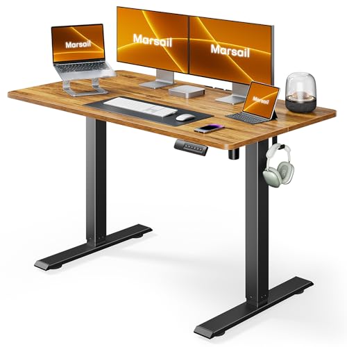 Marsail Electric Standing Desk with Drawers, 55″ x 28″ Height Adjustable Sit Stand Up Desk with Storage Shelf