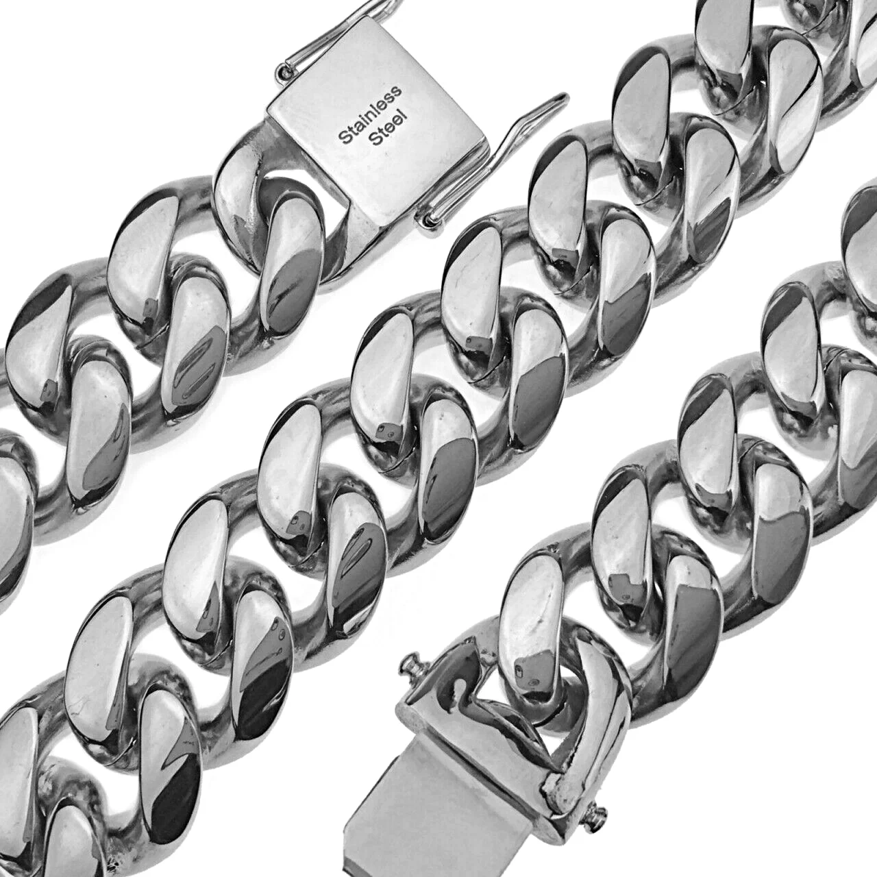 Mens 18MM Miami Cuban Chain Heavy Solid Stainless Steel Silver Hip Hop Necklace 20" inch