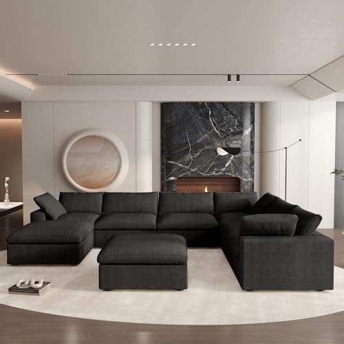 160.6" Cloud Couch Modular Sectional Sofa for Livingroom,Oversized Convertible Sofa with Storage Ottomans,6 Seat Wide Couches