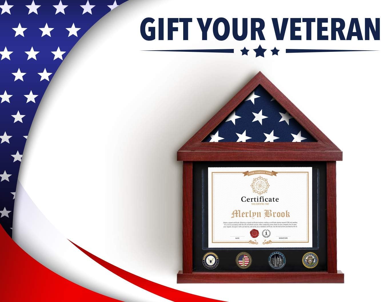 Flag Case Flag Display Case Military Shadow Box Flag and Certificate Display Case 95% Clear with Felt Lining Holder for Medal Certificate fits Folded