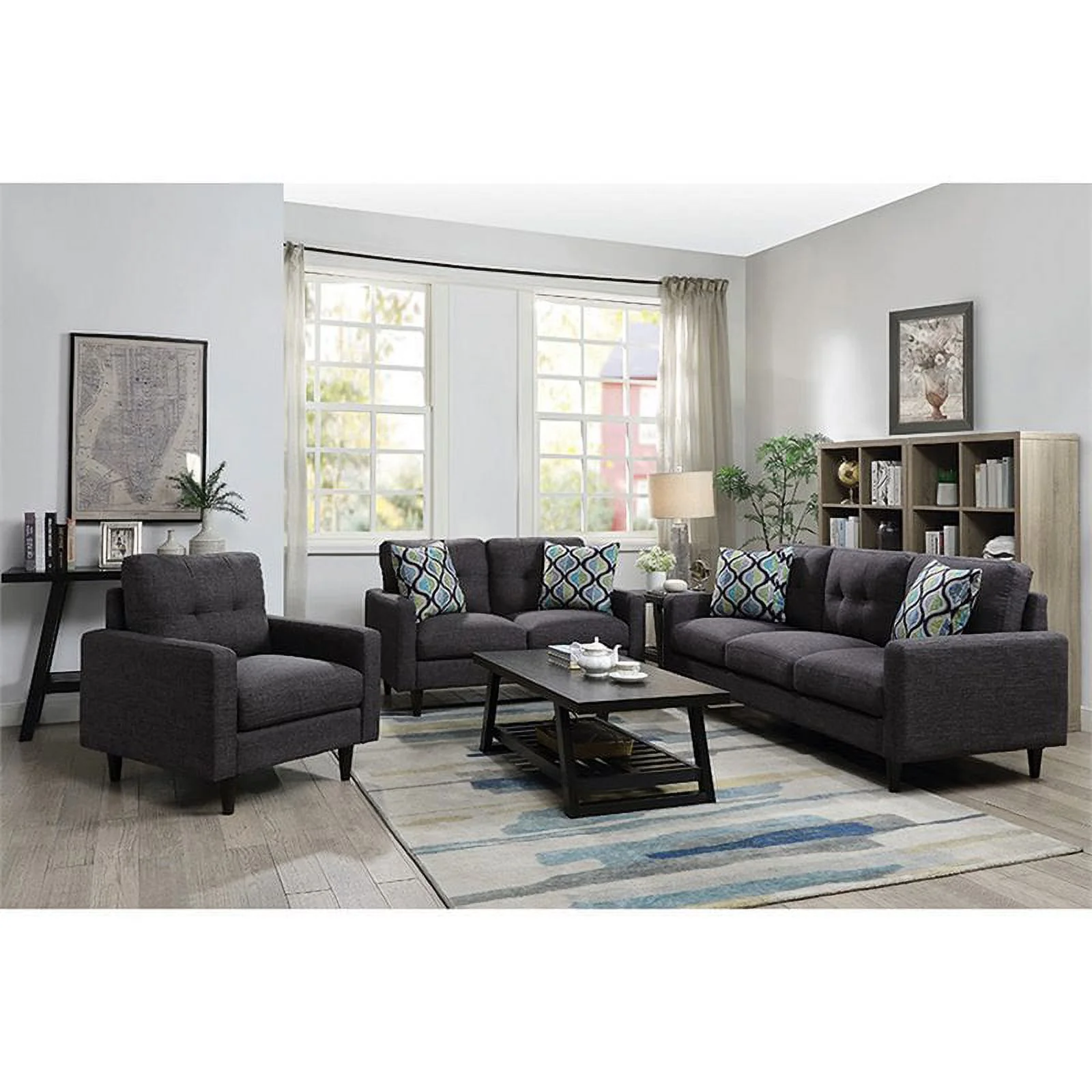 Watsonville 3-piece Cushion Back Living Room Set Grey