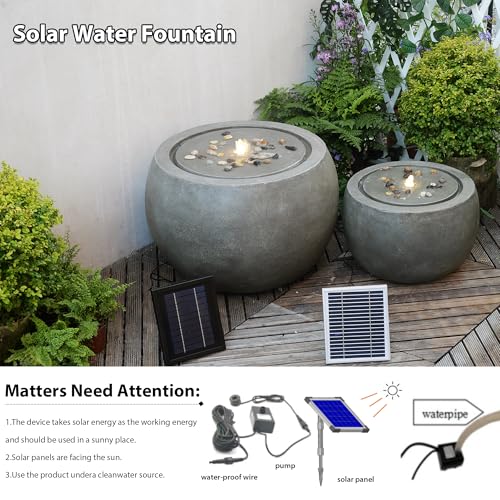 Garden Water Fountain Outdoor Large Round Bubbler Water Feature Indoor with Lights & Pump and Pebbles Concrete Effect for Patio Pool Pond Yard Home