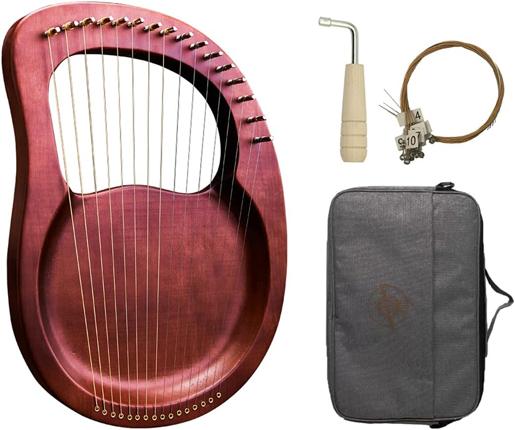 Lyre Harp, 16 Metal String Mahogany Plywood Body String Instrument with Tuning Wrench and Carry Bag (blue)