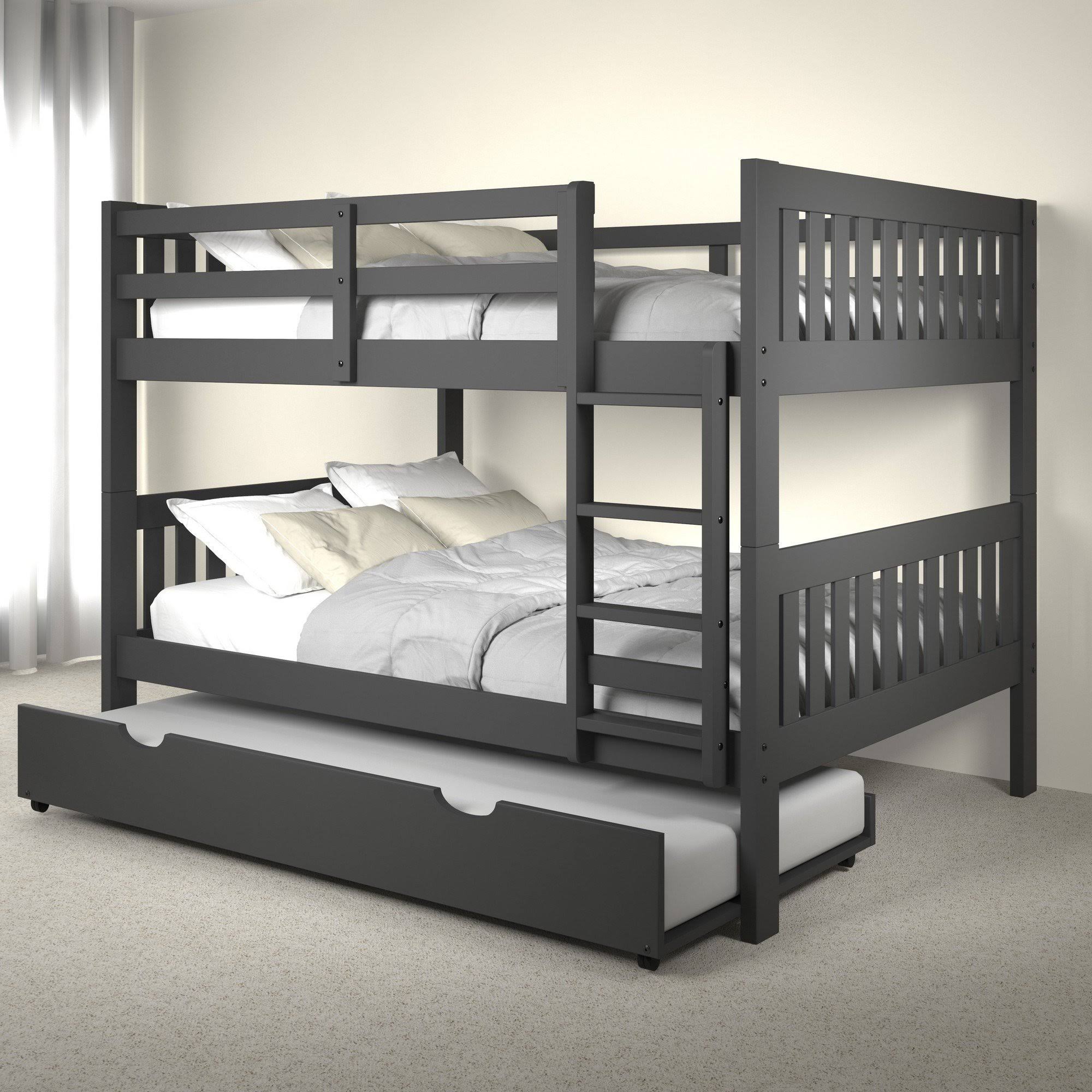 Donco Full/Full Mission Bunk Bed with Trundle Bed Dark Grey Finish