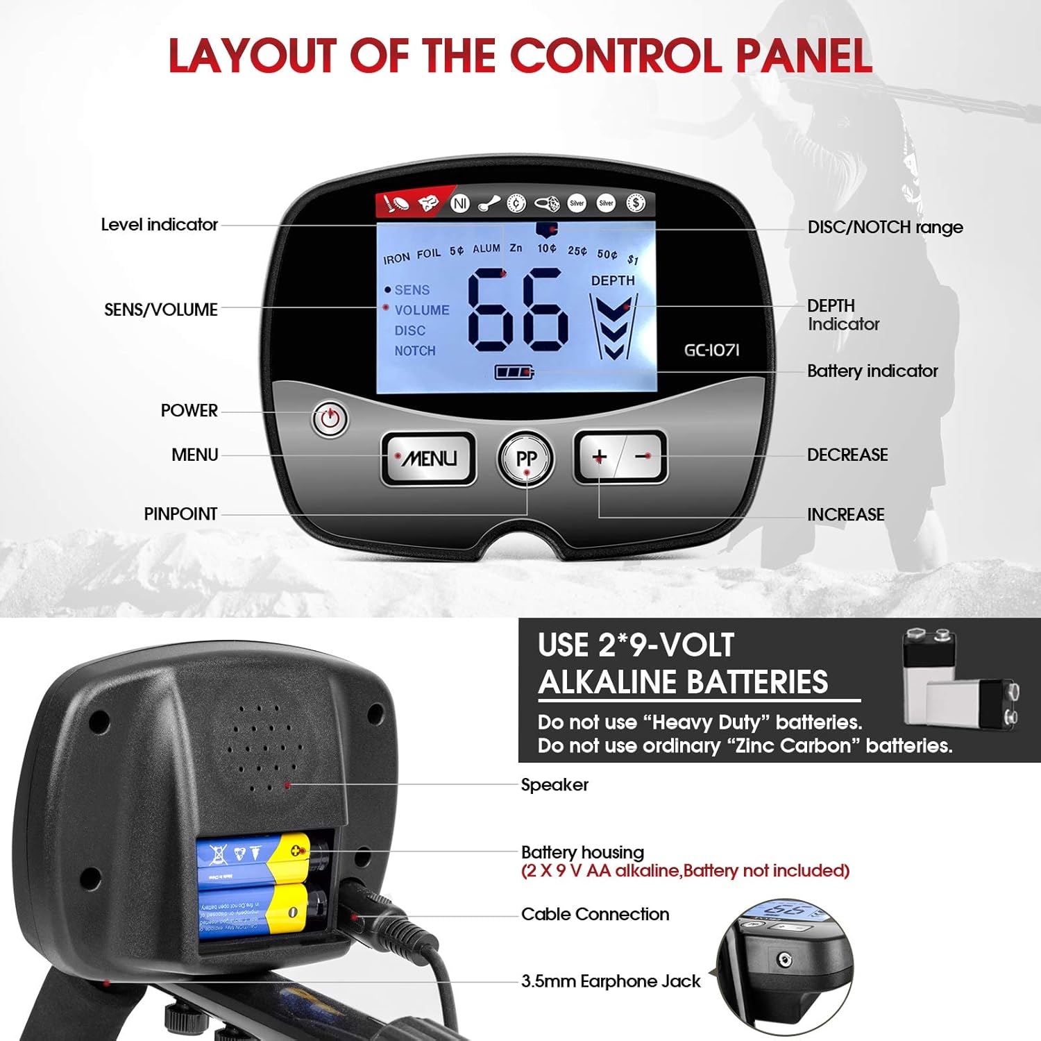 Professional Metal Detector for Adults, Adjustable 9 Identification Levels & 10 Levels of Sensitivity with Pinpoint Function