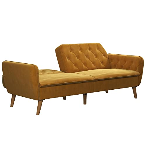 Novogratz Tallulah Memory Foam Futon, Convertible Couch, Camel Faux Leather
