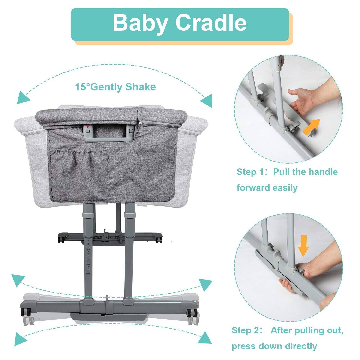 Angelbliss Beside Me Dreamer 3-in-1 Baby Bassinet u0026 Bedside Sleeper with Cradle Mode,Portable Co-Sleeping Crib with 10 Heigh