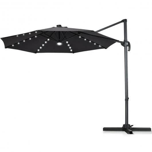 10 ft Patio Offset Cantilever Umbrella with Solar Lights-Gray