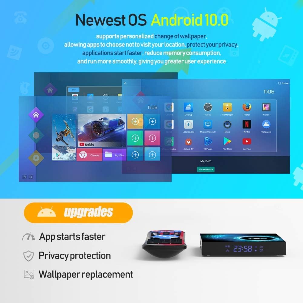 Android 10.0 TV Box, T95 Android Box 4GB RAM 64GB ROM H616 Quad-Core Support 2.4G/5G Dual WiFi HD 3D/6K/ H2.65. Pack of 2