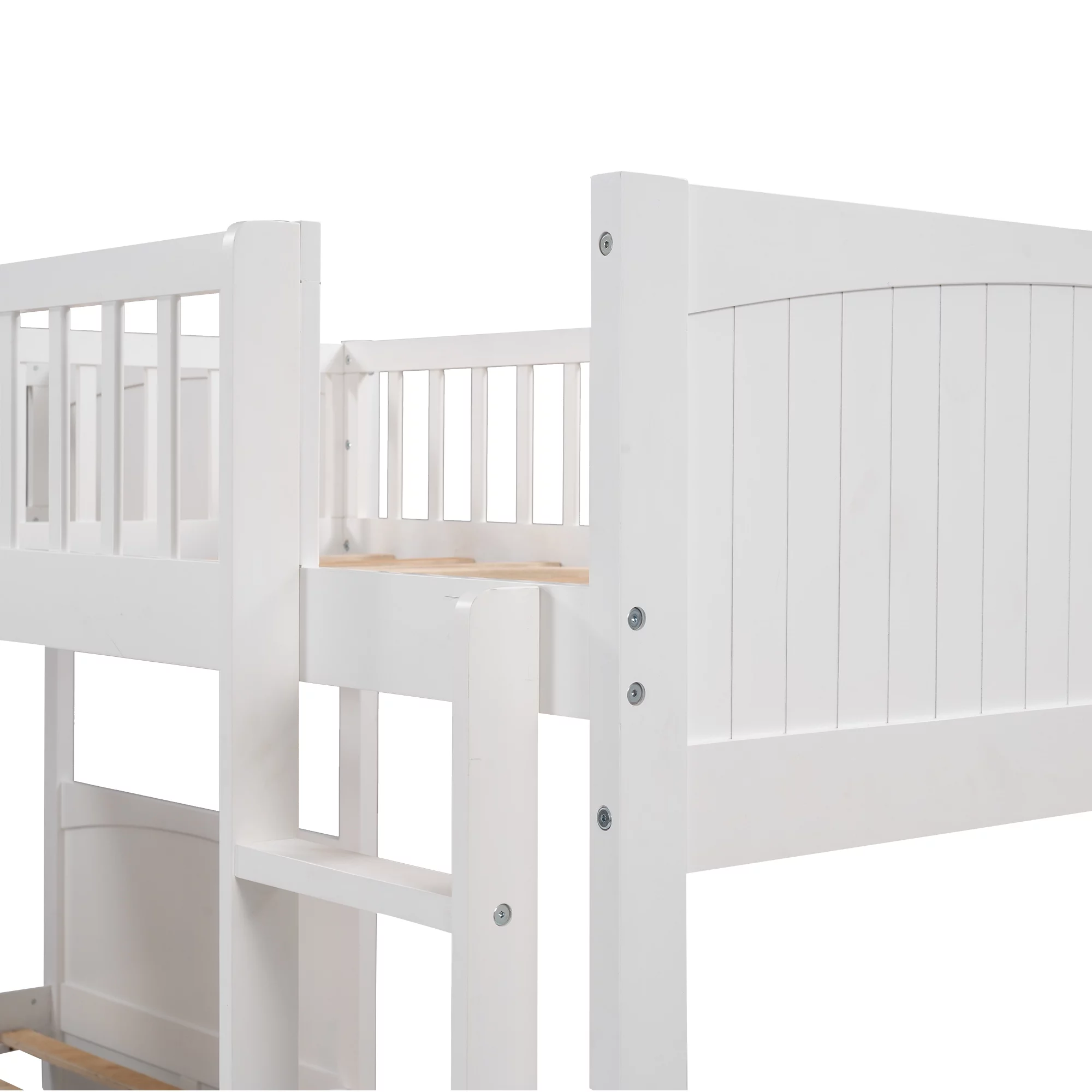 Euroco Twin Size L-Shaped Wood Triple Bunk Bed with Drawers for Kid's Bedroom, White