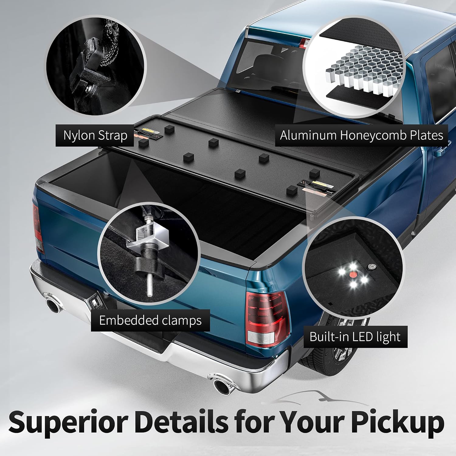 oEdRo Hard Tri-fold Truck Bed Tonneau Cover Compatible with 2014-2021 Toyota Tundra, Fleetside 5.5 ft Bed with Deck Rail System