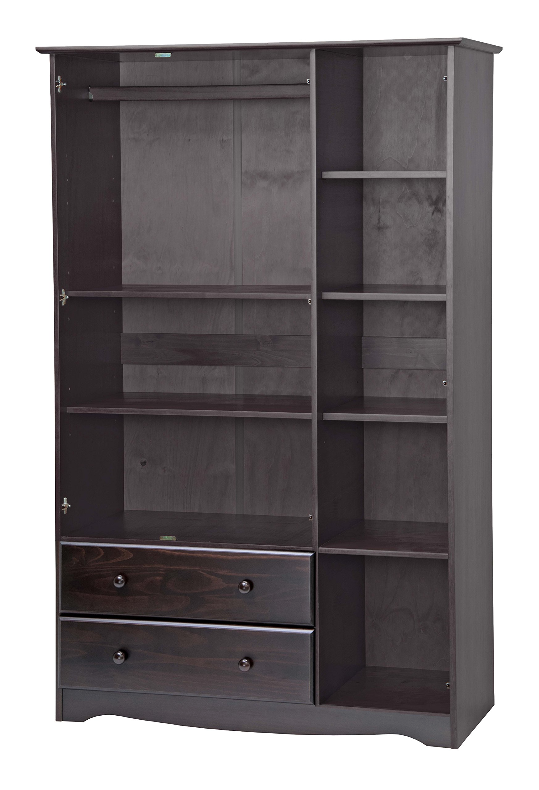 【Furniture】100% Solid Wood Grand Wardrobe/Armoire, 46" x72"x21", with 4 Shelves, 1 Clothing Rod, 2 Drawers, 1 Lock