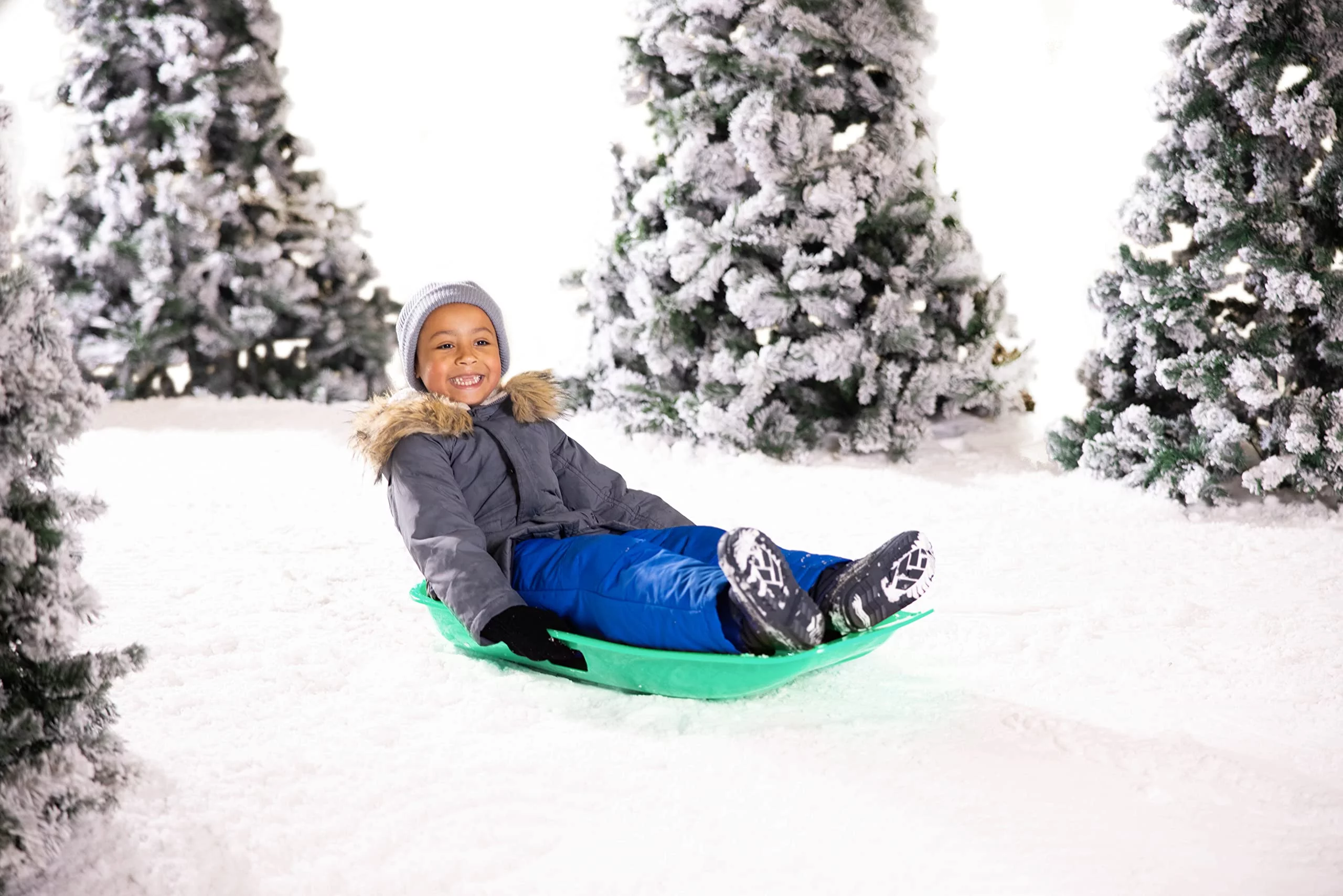 Outdoor Heights Snow Sled, Large Plastic Toboggan Sled for Winter Sledding with Attached Pull Rope for Kids and Adults- 1 Pack