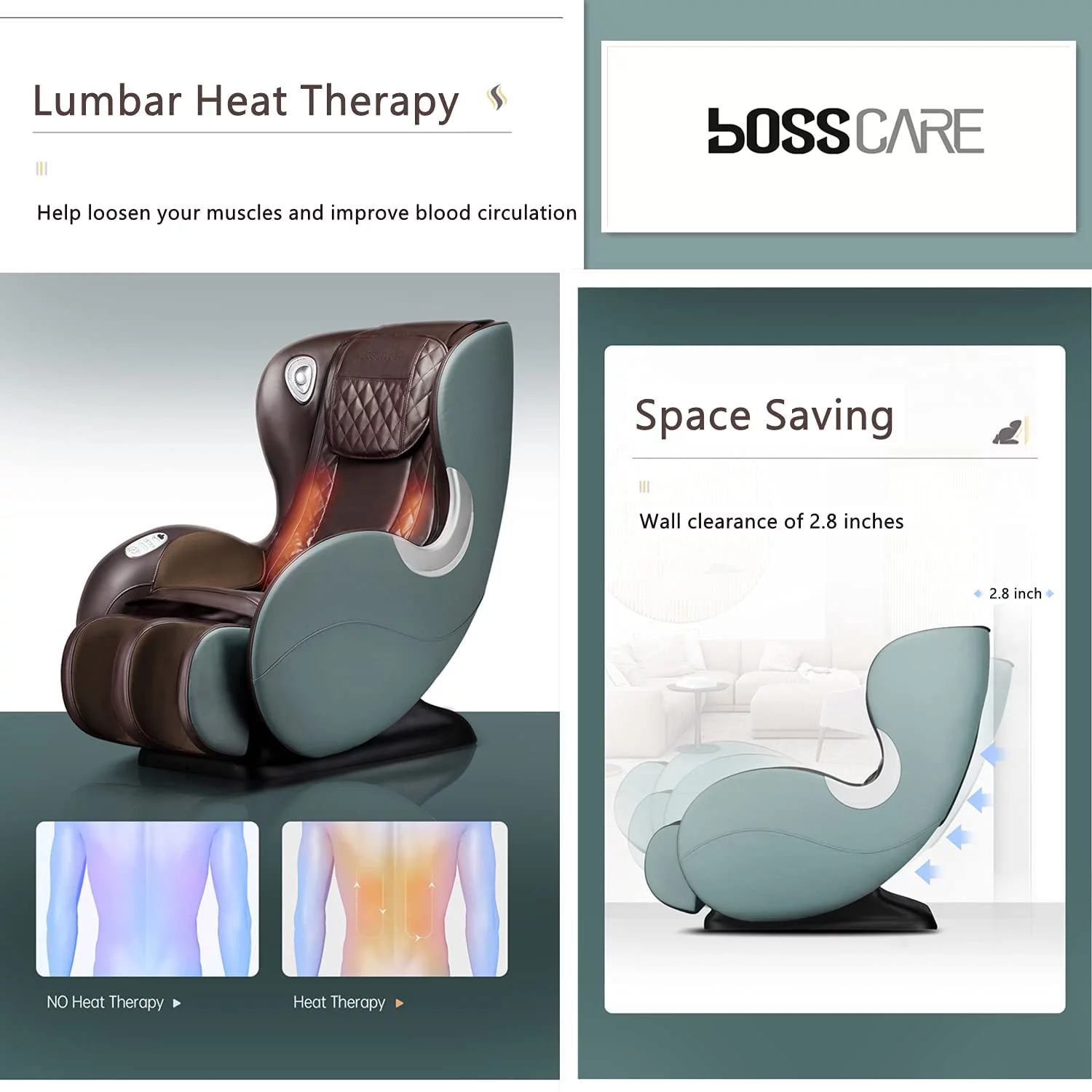 BOSSCARE Massage Chairs SL Track Full Body Zero Gravity Shiatsu Recliner whit Bluetooth Speaker Light Grey