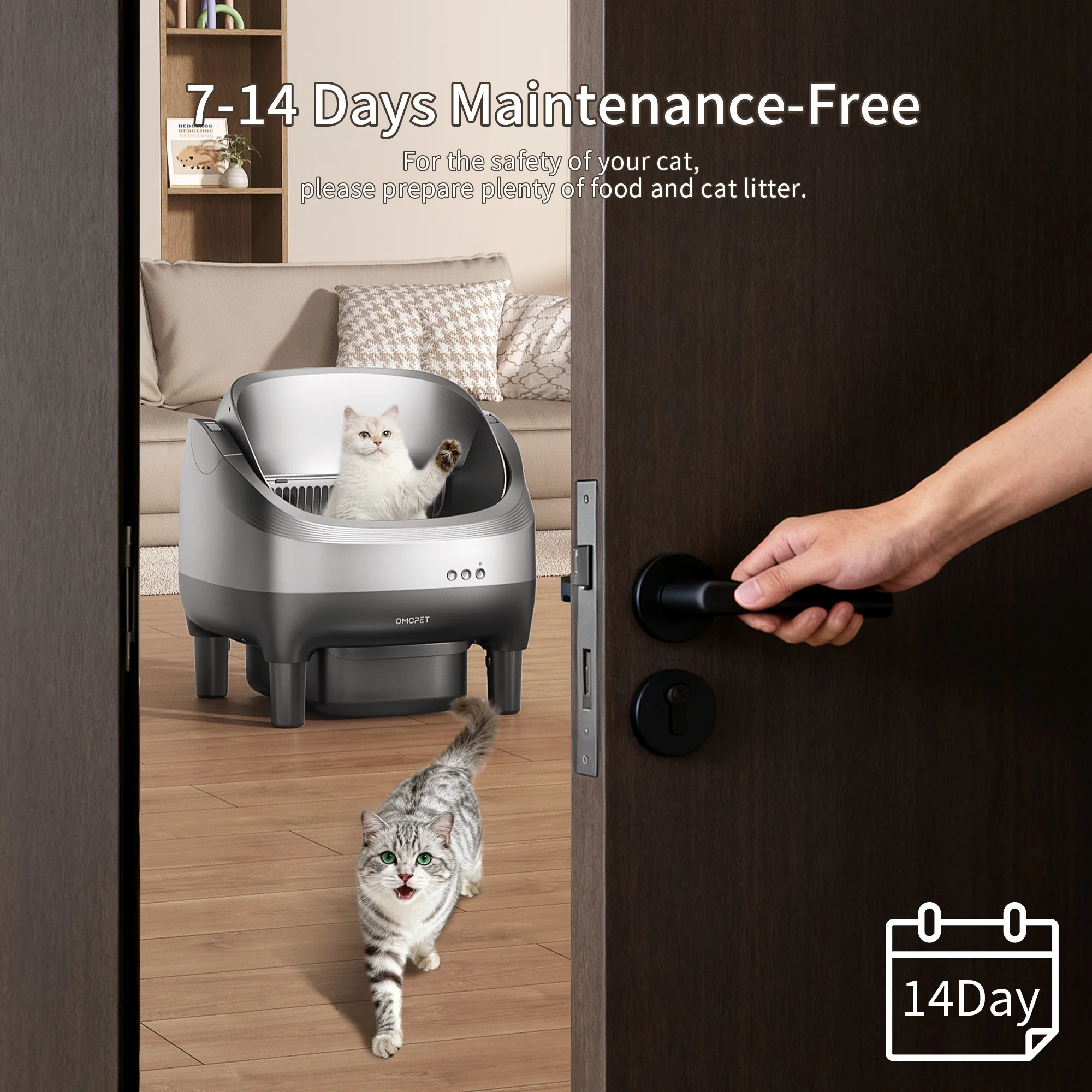 OUDOSPRS Automatic Cat Litter Box Self Cleaning, Smart Litter Box for Multiple Cats with 10 Safety Sensor Radars