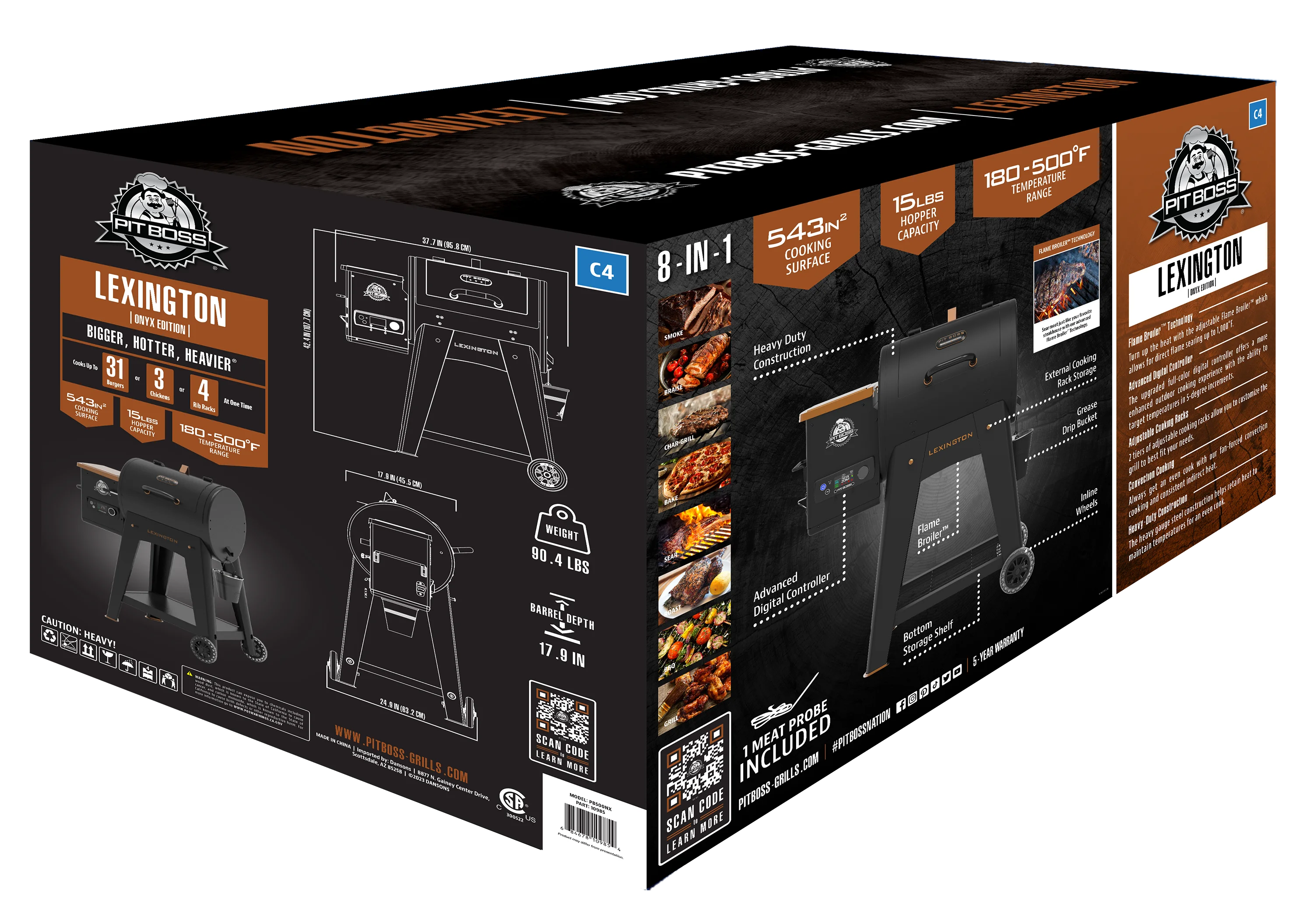 Pit Boss Lexington 500 Sq in Wood Fired Pellet Grill and Smoker – Onyx Series
