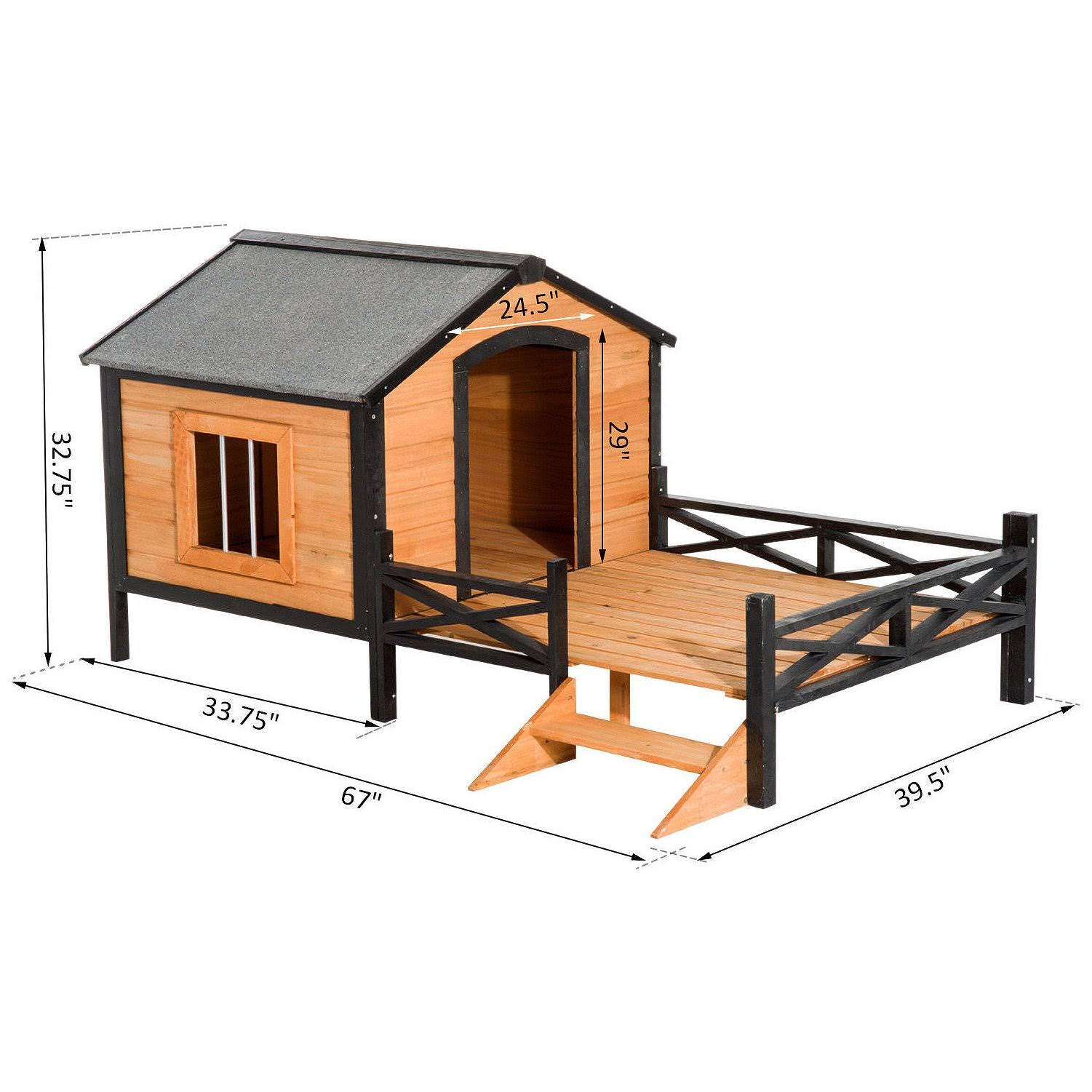 PawHut Cabin Outdoor Covered Elevated Dog House with Porch