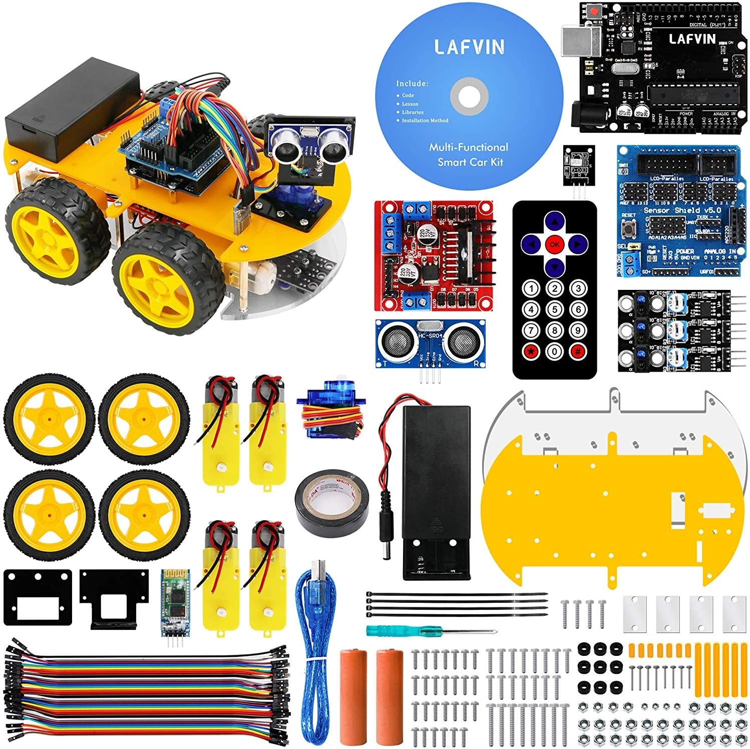 LAFVIN Smart Robot Car Kit Include Ultrasonic Sensor, Bluetooth Module,R3 Board Compatible with Arduino IDE with Tutorial Pack of 2