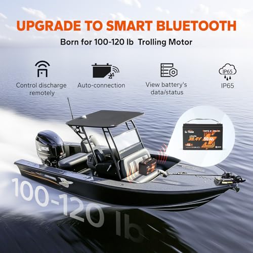 LiTime 36V 50Ah Trolling Motor Bluetooth Low-Temp Protection LiFePO4 Battery Buit in 50A BMS
