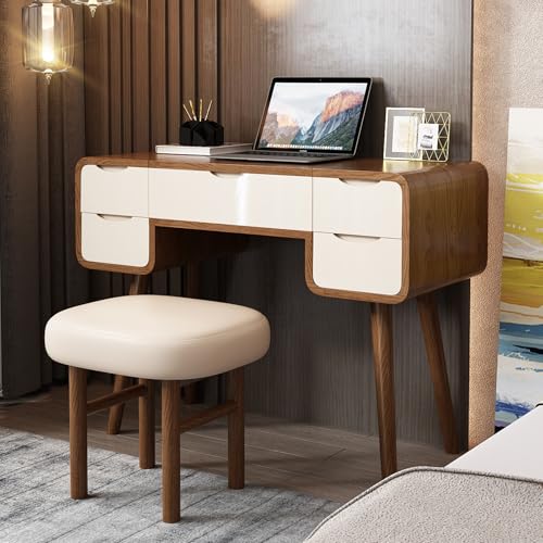 Lartis Flip Top Vanity Table Stylish Makeup Vanity with Stool, Makeup Vanity Desk, Reversible Makeup Mirror, Hidden Storage Compartment