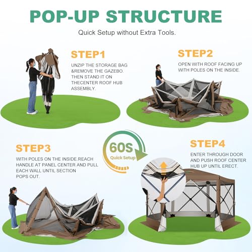 COBIZI 12x12ft Pop up Gazebo Screen Tent Screen House for Camping, Camping Outdoor Screened Gazebo, Canopy Tent