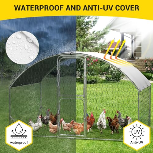 Large Metal Chicken Coop with Run,9.8×13.1×6.6ft Walk-in Poultry Cage