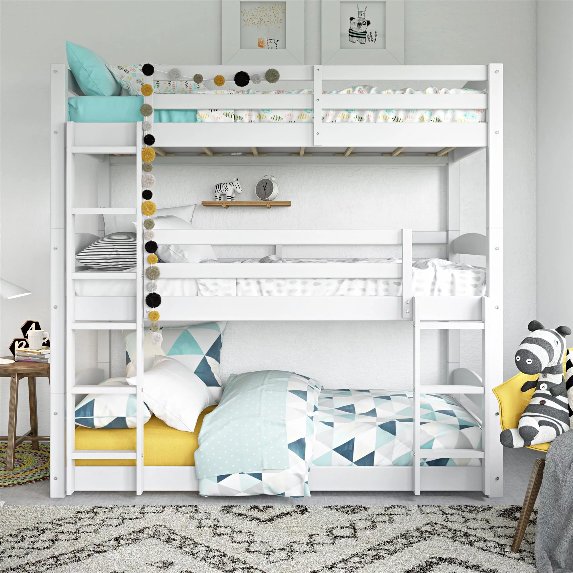 Better Homes & Gardens Tristan Kids' Convertible Triple Bunk Bed, Twin Over Twin Over Twin, White