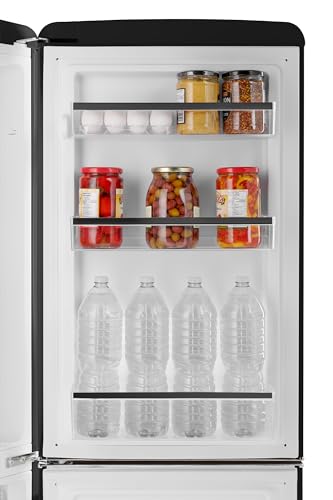 iio 7 Cu Ft Bottom Freezer Retro Refrigerator, Small, with Mini Fridge for Bedroom, 3 Glass replacement Shelves, LED Light,1 Crisper, 2 Drawers