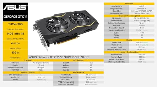 ViprTech GeForce GTX 1660 Super 6GB Graphics Cards, GDDR6 192Bit PCIE 3.0X16 Computer Gaming Gpu