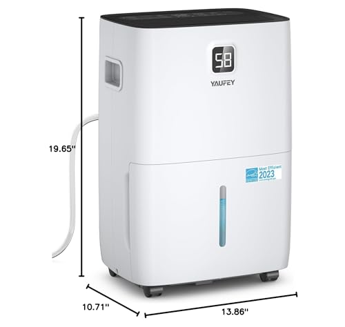 Yaufey 2500 Sq. Ft Home Dehumidifier for Medium to Large Rooms and Basements with Auto or Manual Drainage, 0.48 Gallon Water Tank Capacity