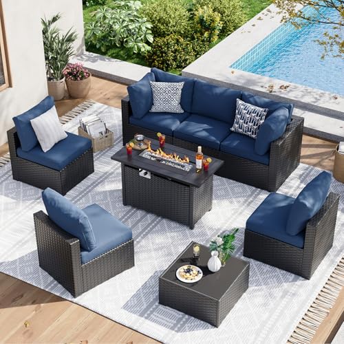 Aoxun 7 Piece Patio Furniture Set Wicker Rattan Patio Sectional Sofa Set Outdoor Seating Furniture with Thickened Cushion, Grey