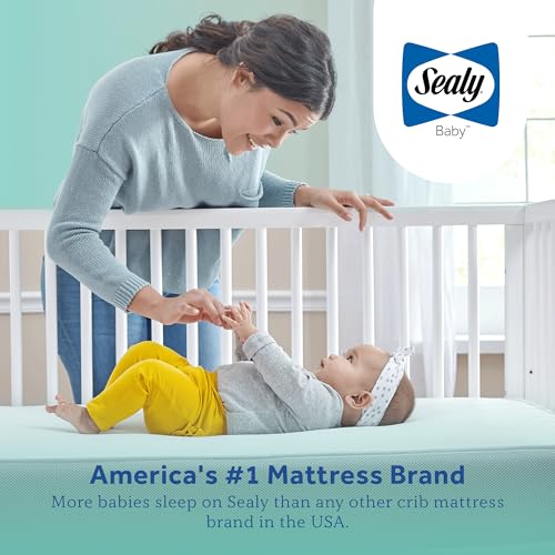 SEALY BABY OmniPedic Refresh Breathable Crib Mattress, GREENGUARD Gold Certified, Made in USA, Removable Knit Cover, 2 Stage, Toddler Bed Fit