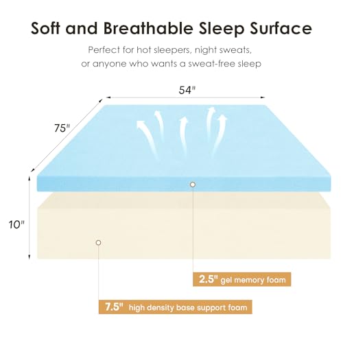 10 Inch Full Size Mattress with Gel Cooling Memory Foam, High-Density Base Foam Mattress with Removable Washable Cover, Certified Safe Foams & Fabric