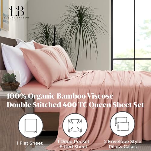Luxury Bamboo Market | Queen Size Bed Sheet Set | 100% Viscose Made from Bamboo | Organically Grown | Ultra Soft | Cooling Sheets for Hot Sleepers |