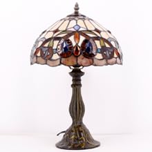 WERFACTORY Tiffany Style Table Lamp Stained Glass Serenity Victorian Bedside Lamp Desk Reading Light 12X12X18 Inches Decor Bedroom Living Room Home
