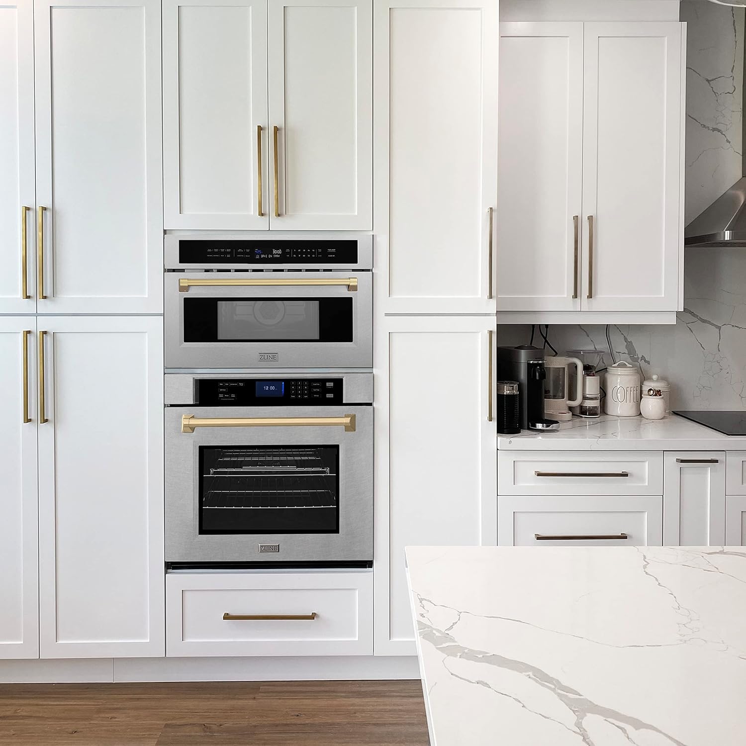 ZLINE Autograph Edition 30” 1.6 cu ft. Built-in Convection Microwave Oven in Fingerprint Resistant Stainless Steel and Champagne Bronze Accents
