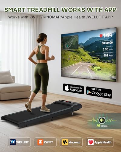 Walking Pad with Incline, Walking Pad Treadmill 300lb Capacity, Under Desk Treadmill Works with KINOMAP WELLFIT