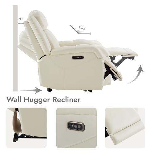 Watson & Whitely Genuine Leather Power Recliner Chairs for Adults, Wall Hugger RV Recliner with Power Headrest & Charging Ports