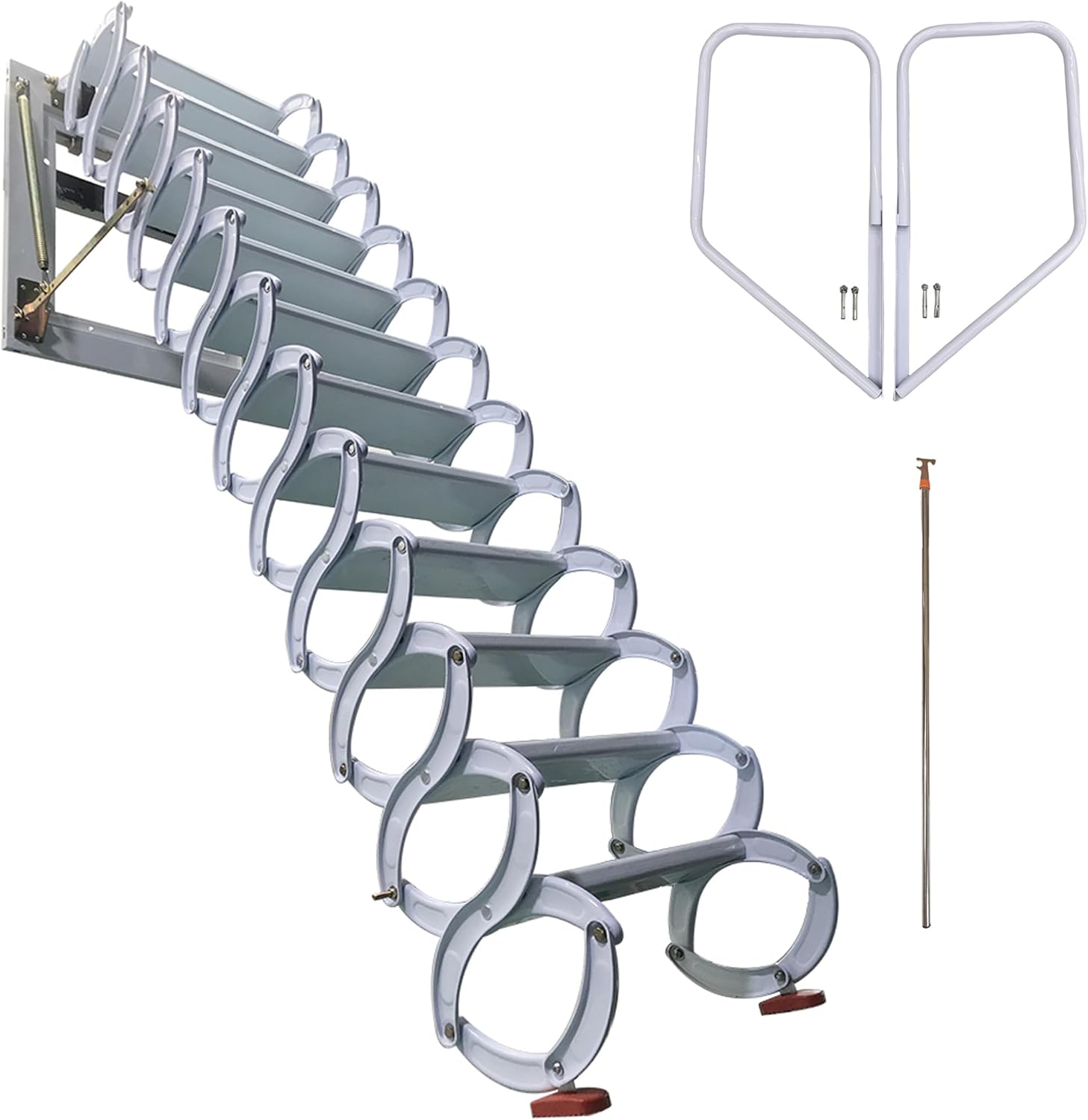 TECHTONGDA Loft Ladder Al-Mg Alloy Attic Steps Pull Down 12 Steps Attic Stairs Wall-mounted Folding Ladder Attic Loft Ladder Stairs with Armrests