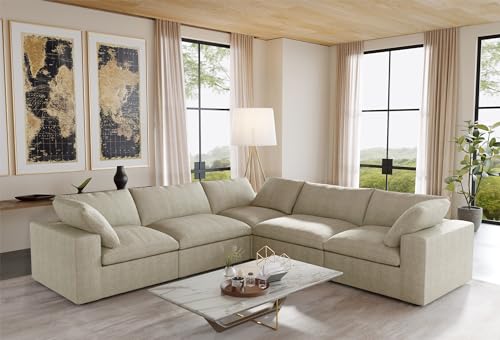 160.6" Cloud Couch Modular Sectional Sofa for Livingroom,Oversized Convertible Sofa with Storage Ottomans,6 Seat Wide Couches