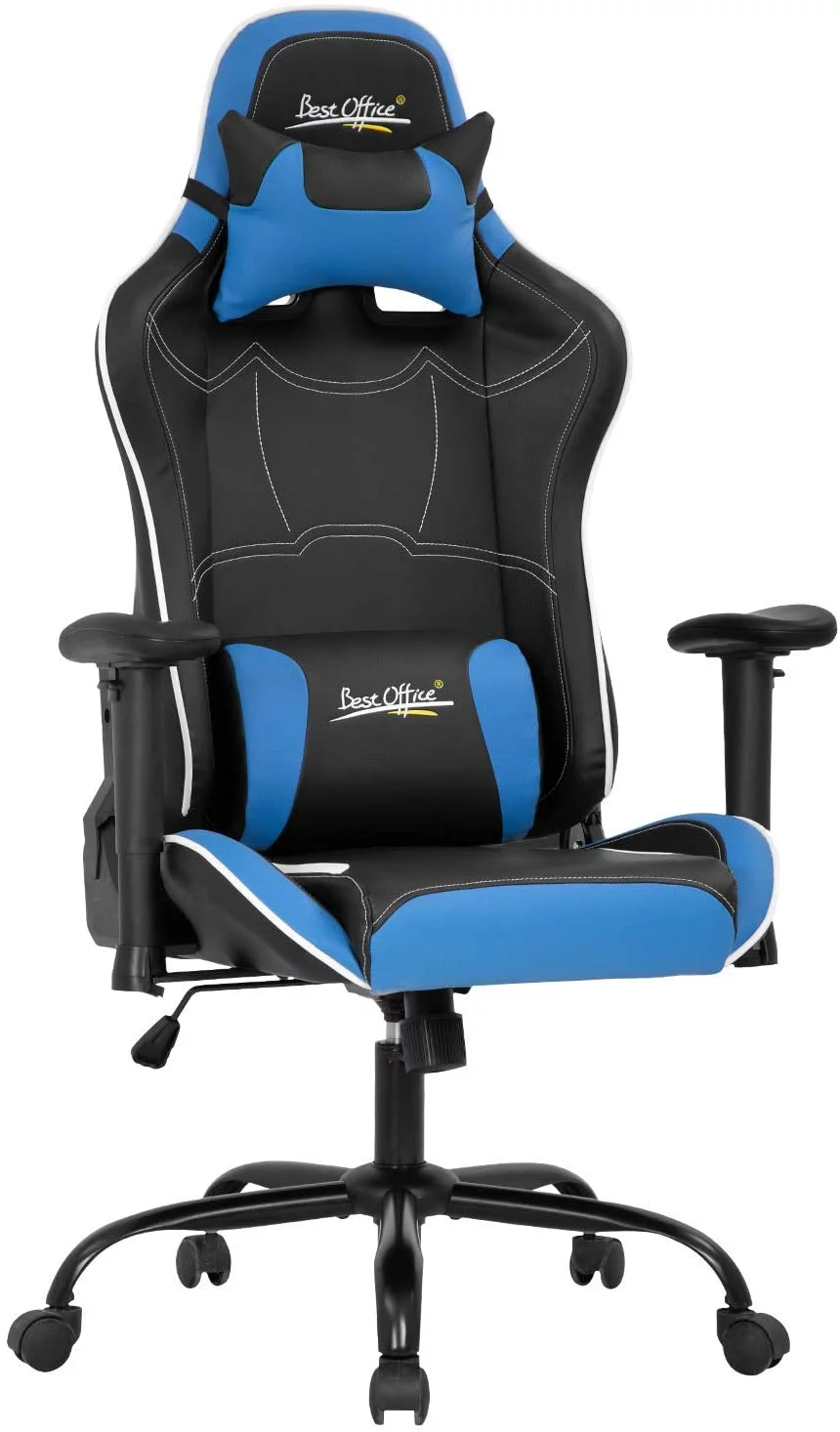 PC Gaming Chair Racing Computer Chair Adjustable Desk Chair with Lumbar Support Headrest Armrest Rolling Swivel Task Chair Ergonomic PU Leather